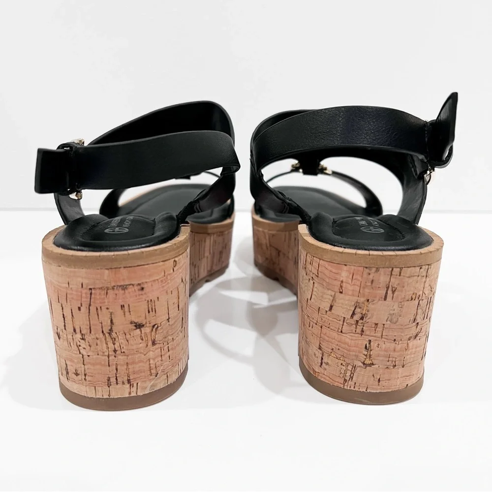 Giani Bernini Harperr Cork Platform Wedge Sandals Ankle Strap Black 6.5 NEW